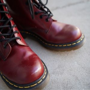Dr Martens cherry tall combat boots
